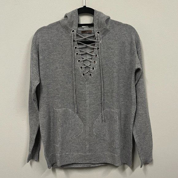 Cullen Cashmere Lace Up Sweater with Hood - Picture 1 of 4